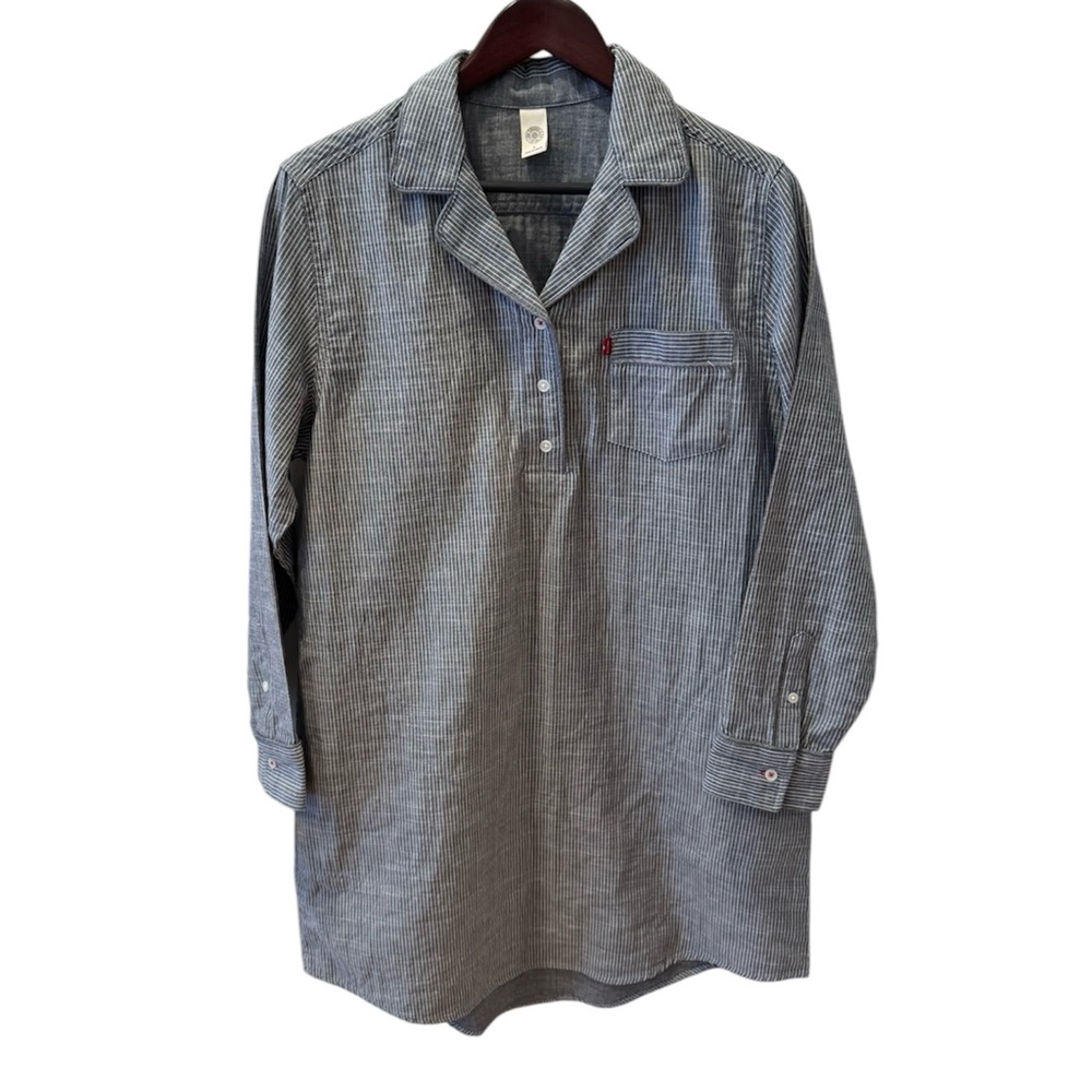 Levi’s Blue Railroad Stripe Shirt Dress Shift Relaxed Fit L
